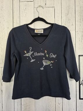 Christine Alexander Martini Girl Rhinestone Top M Y2K 3/4 Sleeve